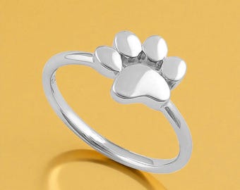 Sterling Silver Dog Paw Ring, Handmade Comfort Fit Jewelry