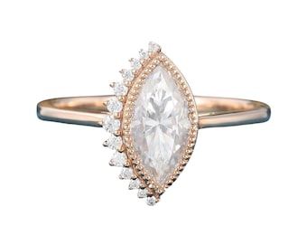 Marquise Moissanit Verlobungsring: Rosévergoldetes 925er Sterlingsilber