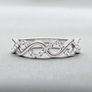 Pierścionek z Moissanite Infinity, obrączka ślubna Eternity ze srebra próby 925