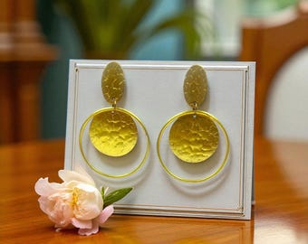 Designer Textured Brass Earrings | 60mm Handmade Geometric Circles | Modern Statement Jewelry