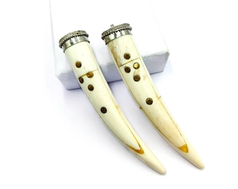 Buffalo Bone Tusk Pendant | Brass Inlay, Silver Cap Tribal Jewelry Supply