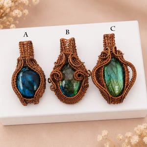 Handcrafted Copper Wire Wrapped Labradorite Pendant, Natural Flash Labradorite Gemstone Necklace, Boho Artisan Jewellery Gift For Her.