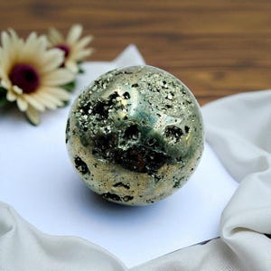 46mm Pyrite Sphere: Natural Fool&#39;s Gold Crystal Ball, Energy Healing