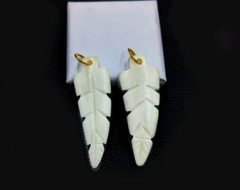 Carved Bone Feather Pendant, Boho Necklace Charm