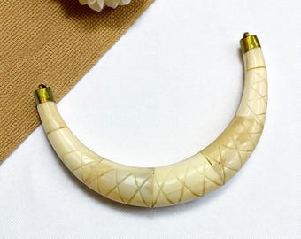 Hand-Carved Buffalo Bone Crescent Pendant: Tribal Boho Necklace