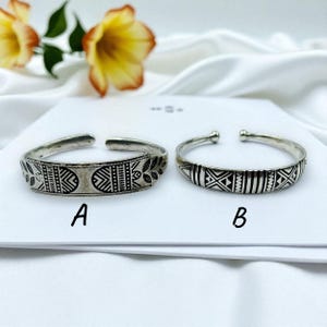 Adjustable Silver Tribal Cuff Bracelet: Boho Shield or Geometric Bangle