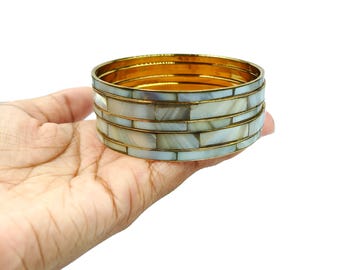 Bracelet Ethnique Ancien - Métal Et Nacre - Taille 60/64mm - Pièce Unique N°13 - Occasion
