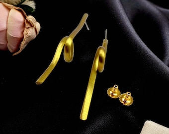 Designer Geometric Brass Earrings | 80mm Long Handmade Earrings | Modern Statement Jewelry