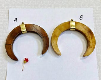 Ethically Sourced Buffalo Bone Crescent Pendant | Tribal Boho Brass Bail Focal Necklace Making