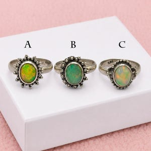 Bague opale faite main en argent sterling 925, bague opale de style vintage, cadeau bijoux bohèmes en pierres précieuses pour elle.
