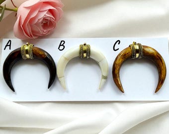 Buffalo Horn Crescent Pendant: Brass Cap Boho Jewellery Supply