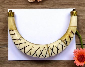 Hand-Carved Buffalo Bone Crescent Pendant | Tribal Ethnic Pendant Focal | Large Carved Horn Jewelry Supply