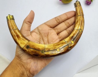 Rustic Crescent Bone Pendant: Brass Inlay, Tribal Boho Jewelry