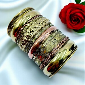 Tribal Etched Cuff Bracelet: Boho Brass & Copper Statement Bangle