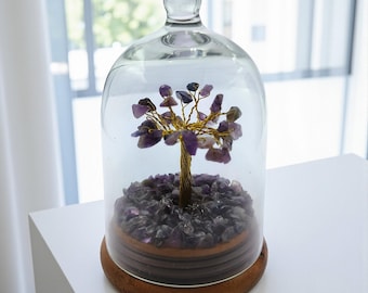 Amethyst Gem Tree Under Glass Dome: Crystal Tree of Life Decor