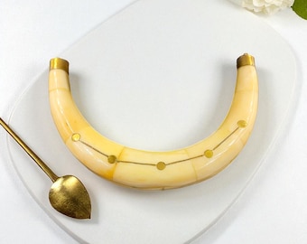 Buffalo Bone Crescent Pendant: Brass Inlay Tribal Necklace Component