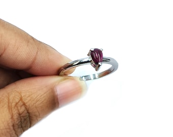 Anillo de turmalina rosa marquesa: solitario de plata de ley, talla 8