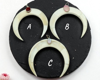 Buffalo Bone Crescent Moon Pendant: Tribal Boho Gemstone Necklace