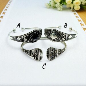 Etched Tribal Cuff Bracelet: Adjustable Boho Silver Finish Jewelry