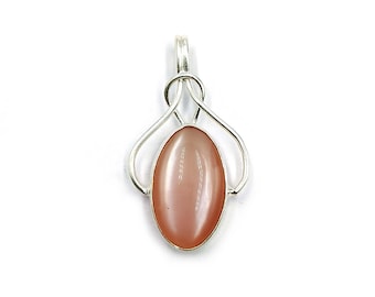Peach Moonstone Pendant | 925 Sterling Silver, Handmade Gemstone Jewelry