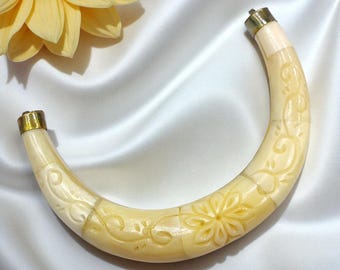 Carved Buffalo Bone Pendant: Floral Swirl Design, Tribal Boho Necklace