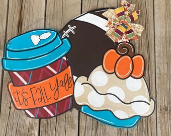 Pumpkin door hanger, Fall door hanger, Candy corn door hanger, Autumn door hanger, wooden door hanger, fall wreath
