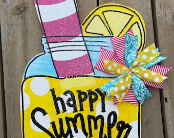 Lemonade door hanger, summer door hanger, Mason jar door hanger, custom door hanger, wooden door hanger, Summer wreath