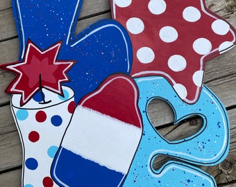 4th of July door hanger, Red, white and blue door hanger, Love door hanger, Summer door hanger, Patriotic door hanger, July 4th wreath