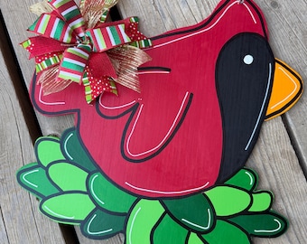 Christmas Cardinal Door Hanger | Winter Front Door Decor | Rustic Holiday Wreath Alternative