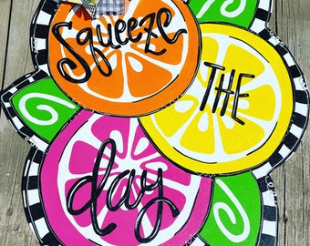 Fruit door hanger, Summer door hanger, Squeeze the Day door hanger, Lemon door hanger, Lemon wreath