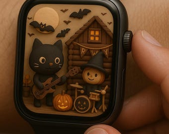 Halloween Cat & Pumpkin Music Scene Art (Digital Download)