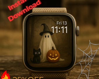 Halloween Apple Watch Face: Ghost, Pumpkin, Black Cat (Digital Download)