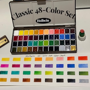 Ensemble de 48 couleurs de peinture aquarelle Holbein de qualité artistique classique 1/4 poêlon 1 ml