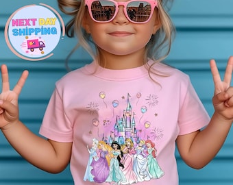 Kids Princess Shirt, Elsa And Rapunzel Shirt, Cinderella And Ariel Shirt, Watercolor Castle Toddler Shirt,