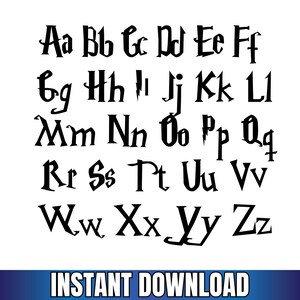 May include: A black alphabet set featuring uppercase and lowercase letters in a stylized, jagged font. The letter I is depicted as a lightning bolt, and the letter P includes a lightning bolt detail. The text INSTANT DOWNLOAD appears below.