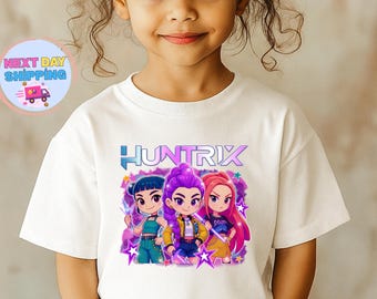 Comfort Colors Kpop Demon Hunters Kids Shirt – Huntrix Girl Tee – Cute Kpop Idol Group – Demon Hunter Merch – Anime Style Graphic T-shirt