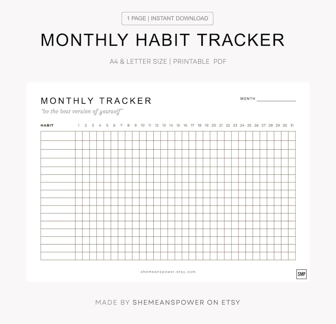 Monthly Habit Tracker PDF | Printable Self-care Planner | Aesthetic ...