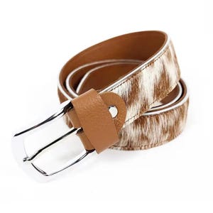 OkeysGood Cowhide leather belt-Tricolor hair on hide