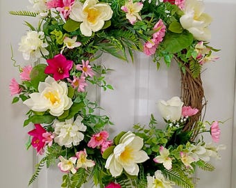 corona de vid blanca y rosa