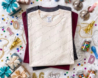 Gildan Birthday Tshirt Mockup, Natural T-shirt Mockup, Folded Shirt Mockup, Happy Birthday T-Shirt Template, Trendy Birthday Mockup