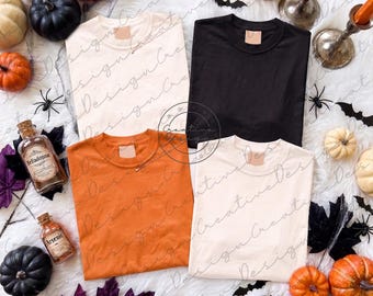Halloween Tshirt Mockup, Natural T-shirt Mockup, Folded Shirt Mockup, Halloween T-Shirt Template, Trendy Spooky Halloween Mockup