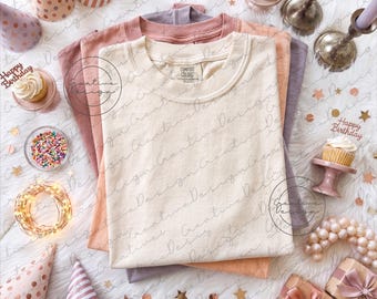 Comfort Colors® Birthday Tshirt Mockup, Natural T-shirt Mockup, Folded Shirt Mockup, Happy Birthday T-Shirt Template, Trendy Birthday Mockup