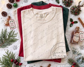 Christmas Tshirt Mockup, Natural T-shirt Mockup, Folded Shirt Mockup, Christmas T-Shirt Template, Trendy Merry Christmas Mockup, Xmas Mockup