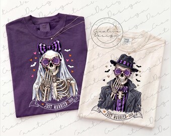 Honeymoon Couple Png, Skull Bride Groom Png, Til Death Do Us Part Png, Skeleton Couple Just Married Png, Halloween Groom and Bride Png