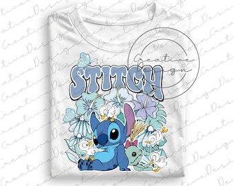 Disney Stitch Floral Png, Stitch Scrump PNG, Disneyland Coquette PNG, Disneyland Stitch Vacation Png, Disney Stitch Png, Stitch Birthday Png