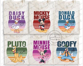 Retro Mickey and Friends Checkered Png, Disney Family Trip Png, Mickey and Co Png, Disneyland Daisy Minnie Girls Vacation Matching Png