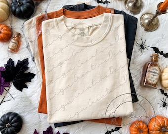 Halloween Tshirt Mockup, Natural T-shirt Mockup, Folded Shirt Mockup, Halloween T-Shirt Template, Trendy Spooky Halloween Mockup