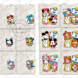 Retro Mickey and Friends Checkered Png, Disney Family Trip Png, Mickey and Co Png, Disneyland Daisy Minnie Girls Vacation Matching Png