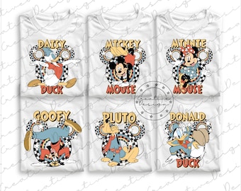 Retro Mickey and Friends Checkered Png, Disney Family Trip Png, Mickey and Co Png, Disneyland Daisy Minnie Girls Vacation Matching Png