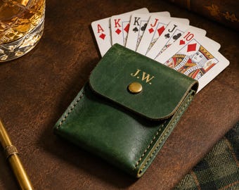 Leder Spielkartenetui, Aufbewahrungstasche für Pokerkarten, Spielkartenhüllenhalter, personalisierte Hülle für Pokerkarte, Deck-Lederkartenhülle